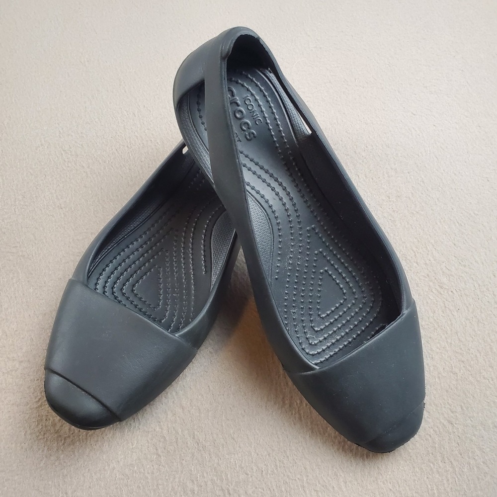 Crocs Sienna Ballet Flat Black Comfort Slip On Loafer Lightweight Womens 9